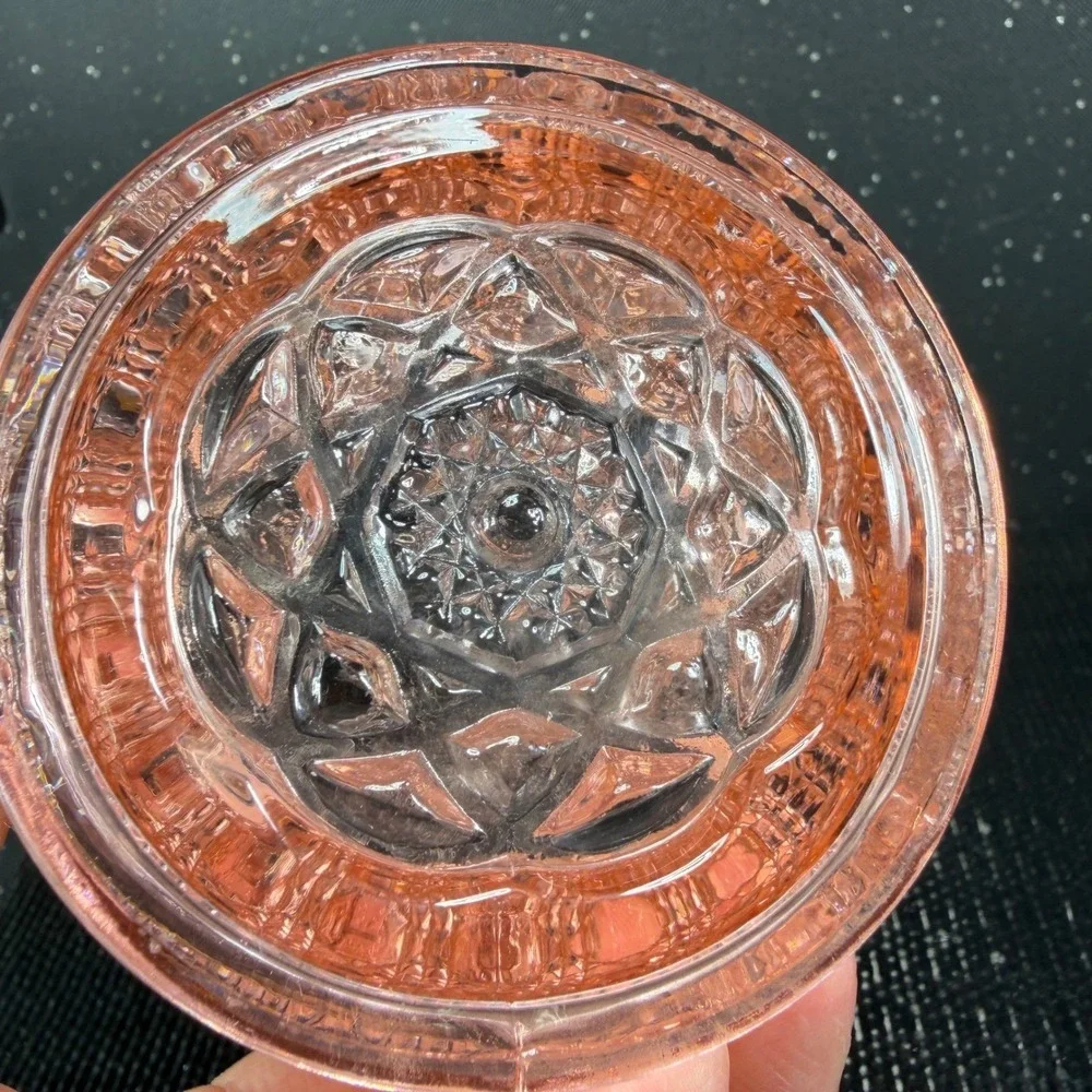 Vintage Pink Depression Glass Rose Bowl Daisy and Button Scalloped Rim 3 inch